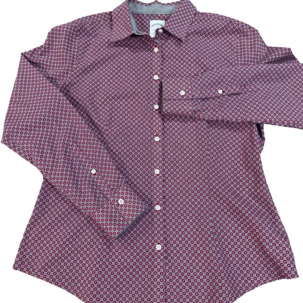 Brooks Brothers 1818 Women Size 10 Non-Iron Fitted Cotton Shirt Maroon Geometric